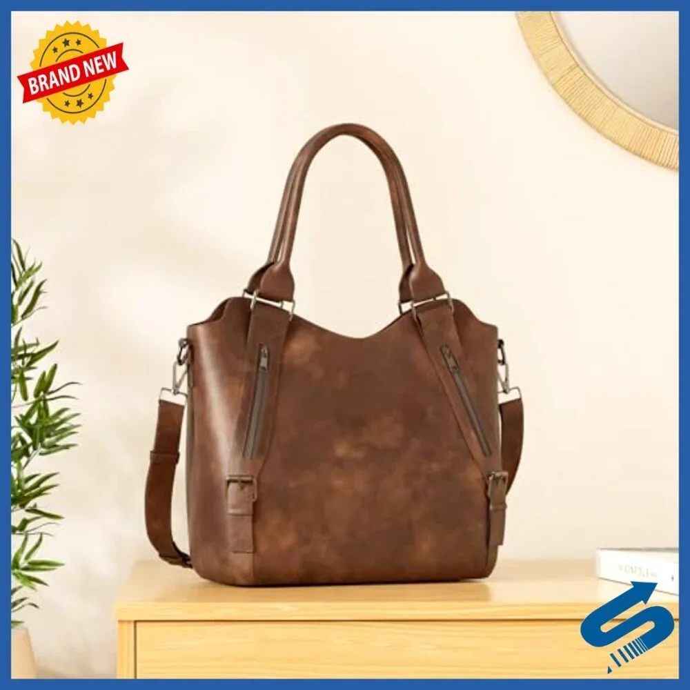 Large Vegan Leather Hobo Bag with Adjustable Strap, Multiple Pockets